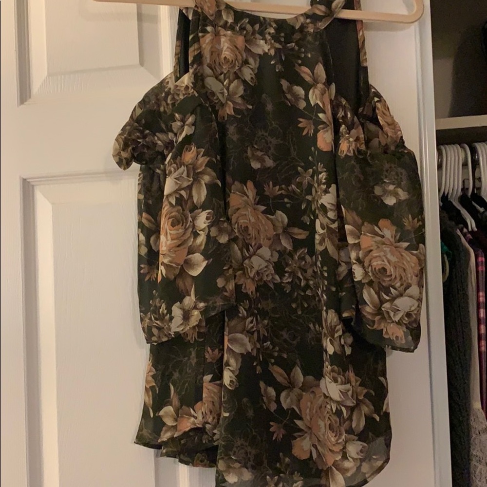 Olive green and blush floral blouse